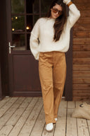 Pantalon large en daim camel femme tendance hiver Ezio