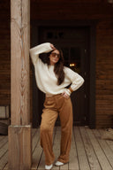 Pantalon large en daim camel femme tendance hiver Ezio