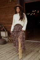 Jupe longue femme hiver marron avec fente fluide et tendance Pia