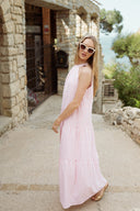 Robe longue femme rayée Lison rose pâle