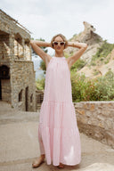 Robe longue femme rayée Lison rose pâle