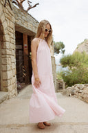 Robe longue femme rayée Lison rose pâle