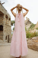 Robe longue femme rayée Lison rose pâle