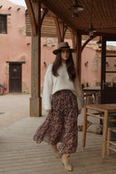 Jupe longue femme hiver marron avec fente fluide et tendance Pia