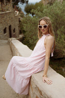 Robe longue femme rayée Lison rose pâle
