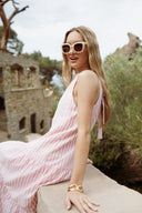 Robe longue femme rayée Lison rose pâle