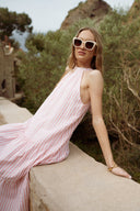 Robe longue femme rayée Lison rose pâle