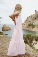 Robe longue femme rayée Lison rose pâle
