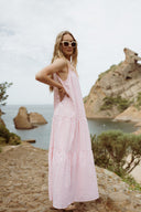 Robe longue femme rayée Lison rose pâle