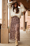 Jupe longue femme hiver marron avec fente fluide et tendance Pia