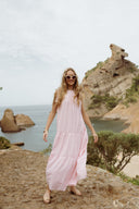 Robe longue femme rayée Lison rose pâle