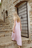 Robe longue femme rayée Lison rose pâle