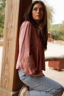 Blouse évasée rose femme hiver bohème romantique Alma