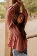 Blouse évasée rose femme hiver bohème romantique Alma