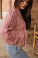 Blouse évasée rose femme hiver bohème romantique Alma