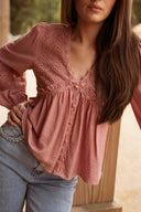 Blouse évasée rose femme hiver bohème romantique Alma