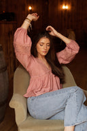 Blouse évasée rose femme hiver bohème romantique Alma