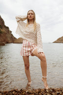 Blouse en crochet beige femme manches longue été Gabrielle