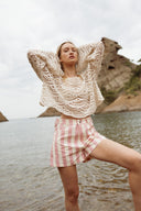 Blouse en crochet beige femme manches longue été Gabriel