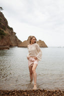 Blouse en crochet beige femme manches longue été Gabriel