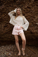 Blouse en crochet beige femme manches longue été Gabriel