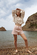 Blouse en crochet beige femme manches longue été Gabriel