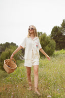 Ensemble gaze de coton beige été femme Cerise tendance