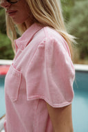 Combishort en jean rose Judith femme délavée manches courtes