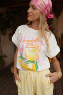 Pantalon été femme en coton jaune et blanc rayé Léonce