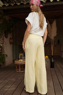 Pantalon été femme en coton jaune et blanc rayé Léonce