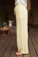 Pantalon été femme en coton jaune et blanc rayé Léonce