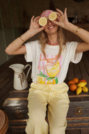 Pantalon été femme en coton jaune et blanc rayé Léonce