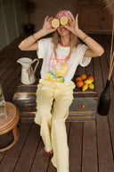 Pantalon été femme en coton jaune et blanc rayé Léonce