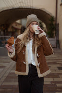 Manteau en daim camel femme hiver chaud doublure fausse fourrure ski Scott