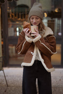 Manteau en daim camel femme hiver chaud doublure fausse fourrure ski Scott