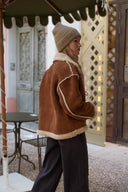 Manteau en daim camel femme hiver chaud doublure fausse fourrure ski Scott