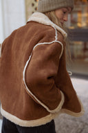 Manteau en daim camel femme hiver chaud doublure fausse fourrure ski Scott