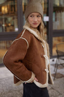 Manteau en daim camel femme hiver chaud doublure fausse fourrure ski Scott