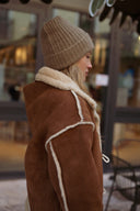 Manteau en daim camel femme hiver chaud doublure fausse fourrure ski Scott