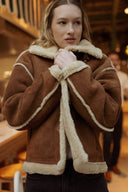 Manteau en daim camel femme hiver chaud doublure fausse fourrure ski Scott