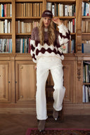 Pull gros maille généreuse bordeaux et écru Claudio