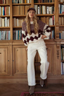 Pull gros maille généreuse bordeaux et écru Claudio