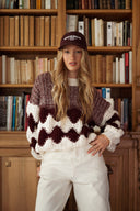 Pull gros maille généreuse bordeaux et écru Claudio