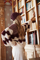 Pull gros maille généreuse bordeaux et écru Claudio