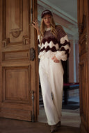 Pull gros maille généreuse bordeaux et écru Claudio