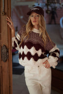 Pull gros maille généreuse bordeaux et écru Claudio