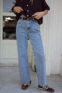 Jean taille haute femme tendance hiver bleu clair poche tresse Elvis