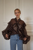 Chemise ample à pois femme hiver marron tendance Caitlin