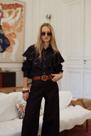 Chemise en jean courte brut femme hiver avec volants Penelope