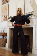 Chemise en jean courte brut femme hiver avec volants Penelope